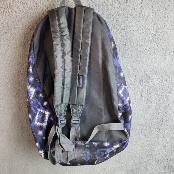 JanSport Big Student Backpack Navy Purple Black Aztec Pattern School Play Bag - Picture 2 of 8